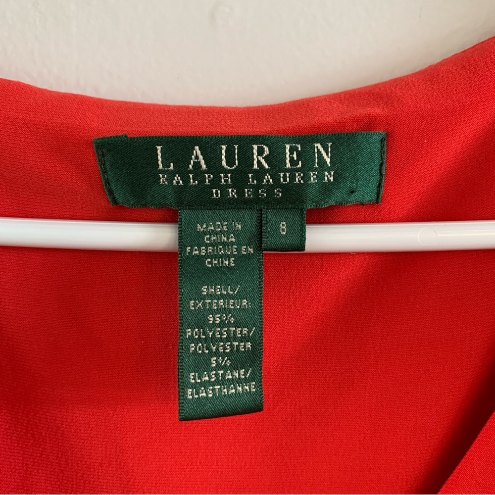 Red Midi Dress Length Ralph Lauren Size 8 A Line Short Sleeve V Neck - Picture 3 of 7